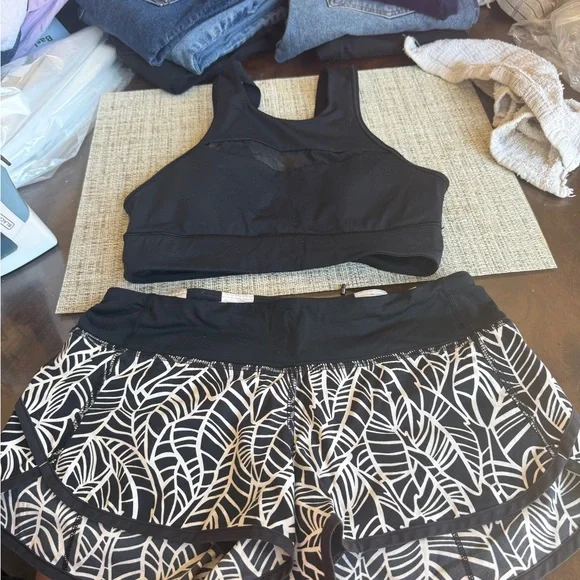 Lululemon Athletica Black and White Athletic Shorts and sport bra bundle. Athletic Shorts